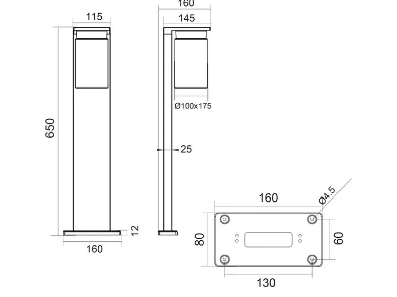 Wegeleuchte aus Aluminium Holzoptik mit E27 LED & Glasschirm, Höhe 65cm