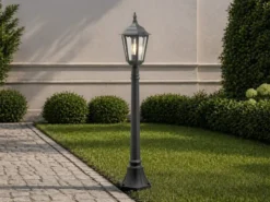 Wegeleuchte aus Aluminium Schwarz, antike E27 Gartenlaterne, Höhe 120cm