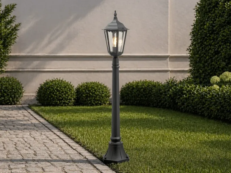Wegeleuchte aus Aluminium Schwarz, antike E27 Gartenlaterne, Höhe 120cm