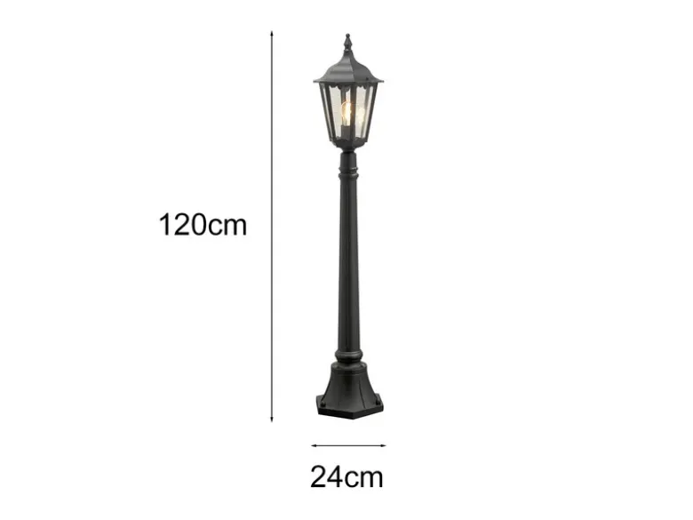 Wegeleuchte aus Aluminium Schwarz, antike E27 Gartenlaterne, Höhe 120cm
