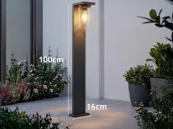 Wegeleuchte aus Aluminium Schwarz mit E27 LED & Glasschirm, Höhe 100cm