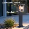 Wegeleuchte aus Aluminium Schwarz mit E27 LED & Glasschirm, Höhe 65cm