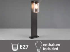 Wegeleuchte aus Aluminium Schwarz mit E27 LED & Glasschirm, Höhe 65cm