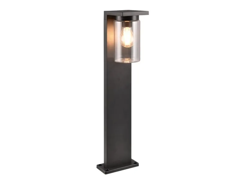 Wegeleuchte aus Aluminium Schwarz mit E27 LED & Glasschirm, Höhe 65cm