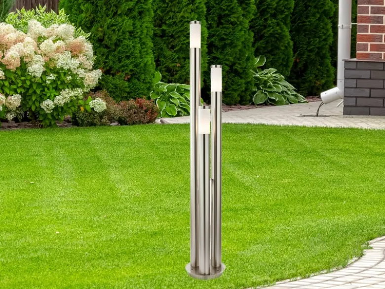 Wegeleuchte BOSTON 3-flammig aus Edelstahl in Silber, Höhe 170cm