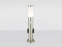Wegeleuchte BOSTON mit Bewegungsmelder & Steckdosen in Silber, H 60cm