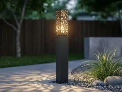 Wegeleuchte Edelstahl in Anthrazit mit E27 LED & Dekorstanzung, Höhe 100cm