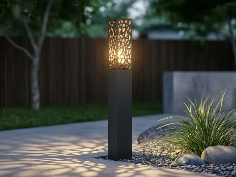 Wegeleuchte Edelstahl in Anthrazit mit E27 LED & Dekorstanzung, Höhe 100cm