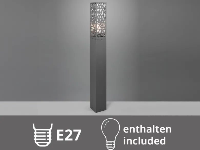 Wegeleuchte Edelstahl in Anthrazit mit E27 LED & Dekorstanzung, Höhe 100cm