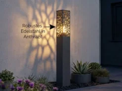 Wegeleuchte Edelstahl in Anthrazit mit E27 LED & Dekorstanzung, Höhe 100cm