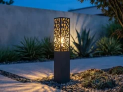 Wegeleuchte Edelstahl in Anthrazit mit E27 LED & Dekorstanzung, Höhe 60cm