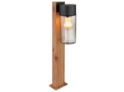 Wegeleuchte ETSI aus Edelstahl in Holzoptik mit rauchfarbigem Glas, Höhe 50cm