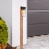 Wegeleuchte ETSI aus Edelstahl in Holzoptik mit rauchfarbigem Glas, Höhe 100cm