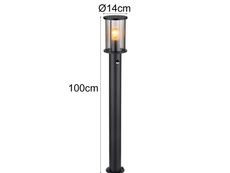 Wegeleuchte GRACEY mit Bewegungsmelder aus Edelstahl mit Rauchglas, H: 100cm