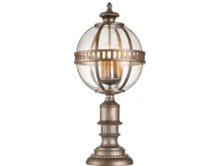 Wegeleuchte HALLERON im Jugendstil mit Glaskugel, Bronze Höhe 70cm