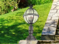 Wegeleuchte HALLERON im Jugendstil mit Glaskugel, Anthrazit Höhe 70cm