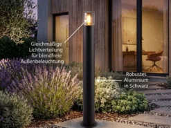 Wegeleuchte HOOSIC aus Aluminium in Schwarz & Rauchfarbig E27, Höhe 80cm