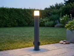 Wegeleuchte HOOSIC mit 2 Steckdosen, Aluminium Anthrazit E27, Höhe 80cm