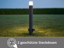 Wegeleuchte HOOSIC mit 2 Steckdosen, Aluminium Anthrazit E27, Höhe 80cm