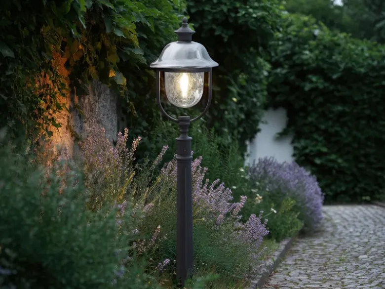 Wegeleuchte PARMA im Landhausstil, Schwarz-Silber, Höhe 125cm