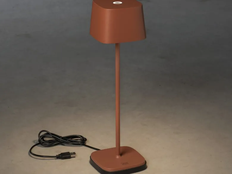 Wiederaufladbare Akku LED Outdoor Tischleuchte CAPRI dimmbar in Braun, Höhe 36cm