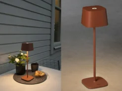Wiederaufladbare Akku LED Outdoor Tischleuchte CAPRI dimmbar in Braun, Höhe 36cm
