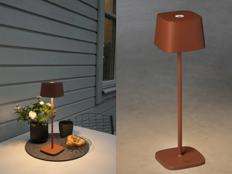 Wiederaufladbare Akku LED Outdoor Tischleuchte CAPRI dimmbar in Braun, Höhe 36cm