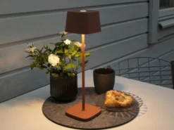 Wiederaufladbare Akku LED Outdoor Tischleuchte CAPRI dimmbar in Braun, Höhe 36cm
