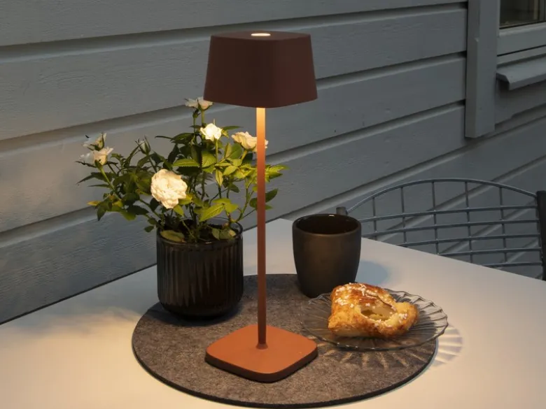 Wiederaufladbare Akku LED Outdoor Tischleuchte CAPRI dimmbar in Braun, Höhe 36cm