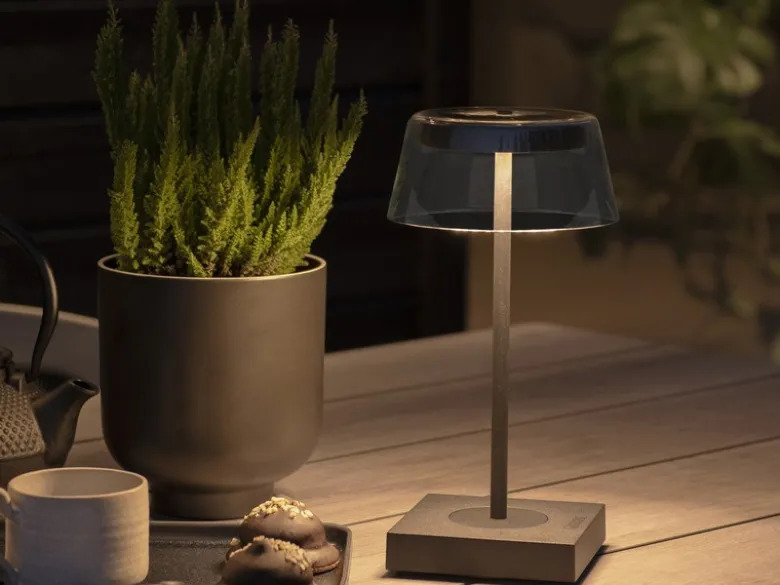 Wiederaufladbare LED Outdoor Akku Tischleuchte SCILLA dimmbar Schwarz, Höhe 27cm