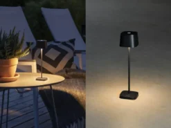 Wiederaufladbare LED Outdoor Tischleuchte CAPRI dimmbar in Schwarz, Höhe 25cm