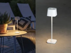 Wiederaufladbare LED Outdoor Tischleuchte CAPRI dimmbar in Weiß, Höhe 25cm