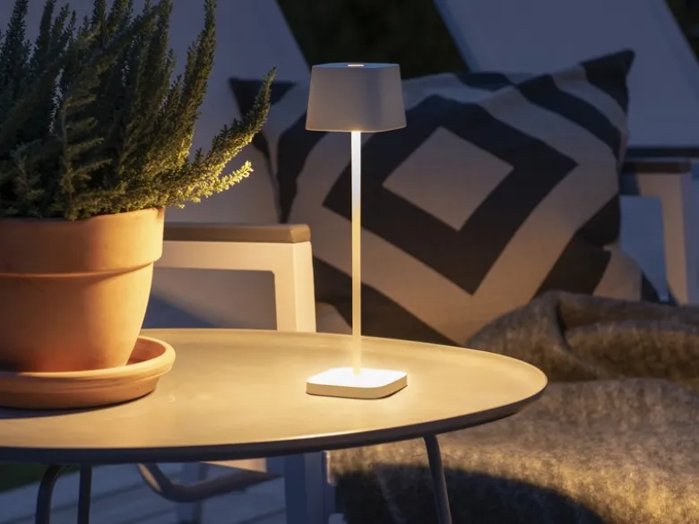 Wiederaufladbare LED Outdoor Tischleuchte CAPRI dimmbar in Weiß, Höhe 25cm