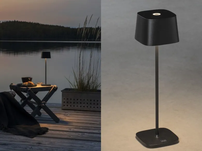 Wiederaufladbare LED Outdoor Akku Tischleuchte CAPRI dimmbar Schwarz, Höhe 36cm