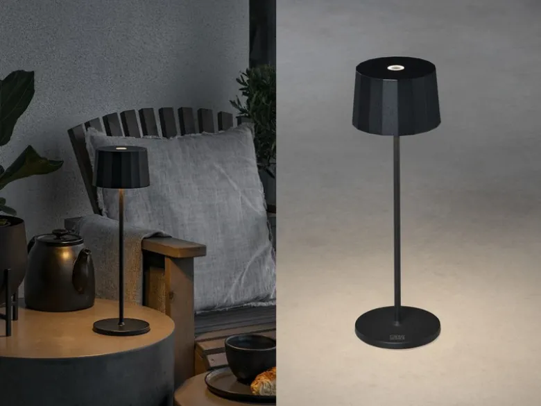 Wiederaufladbare LED Outdoor Akku Tischleuchte POSITANO dimmbar Schwarz, H: 35cm