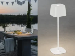 Wiederaufladbare LED Outdoor Akku Tischleuchte CAPRI dimmbar in Weiß, Höhe 36cm