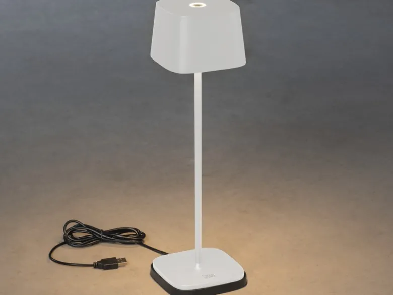 Wiederaufladbare LED Outdoor Akku Tischleuchte CAPRI dimmbar in Weiß, Höhe 36cm