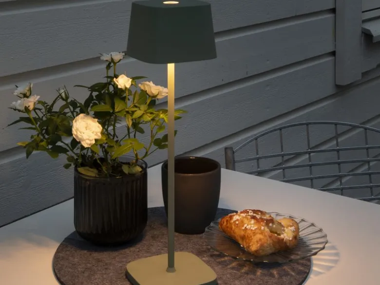 Wiederaufladbare LED Outdoor Akku Tischleuchte CAPRI dimmbar Grün, Höhe 36cm