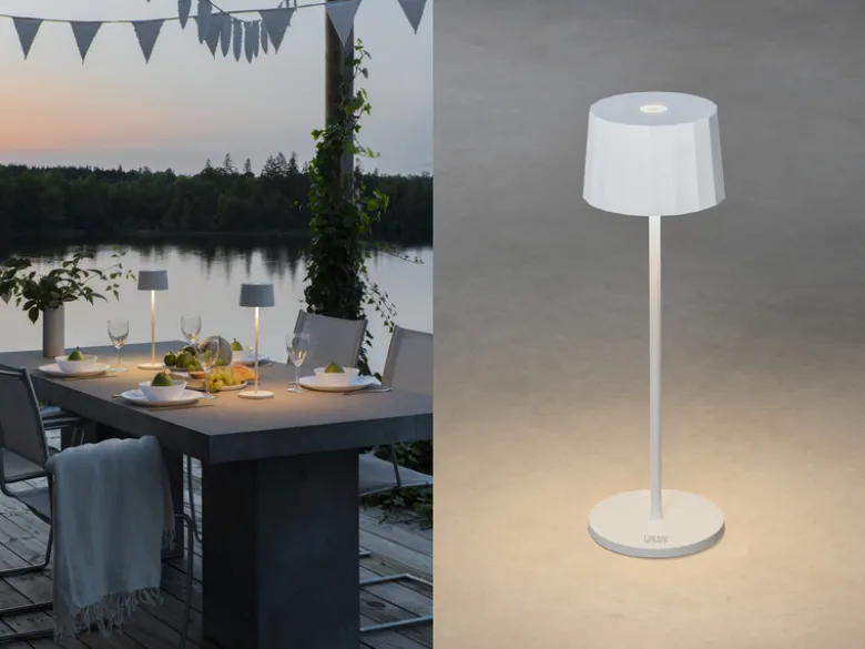 Wiederaufladbare LED Outdoor Akku Tischleuchte POSITANO dimmbar Weiß, Höhe 35cm
