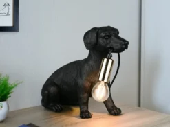 Witzige Tischleuchte RUDI besondere Hundelampe Schwarz, Höhe 23,5cm