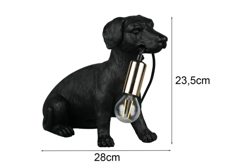 Witzige Tischleuchte RUDI besondere Hundelampe Schwarz, Höhe 23,5cm
