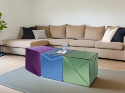 Würfel Beistelltisch 3er Set mit Spiegelglas, Höhe 40cm