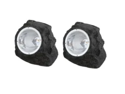 2x LED Gartendeko Solarleuchten in Steinoptik aus grauem Kunststoff
