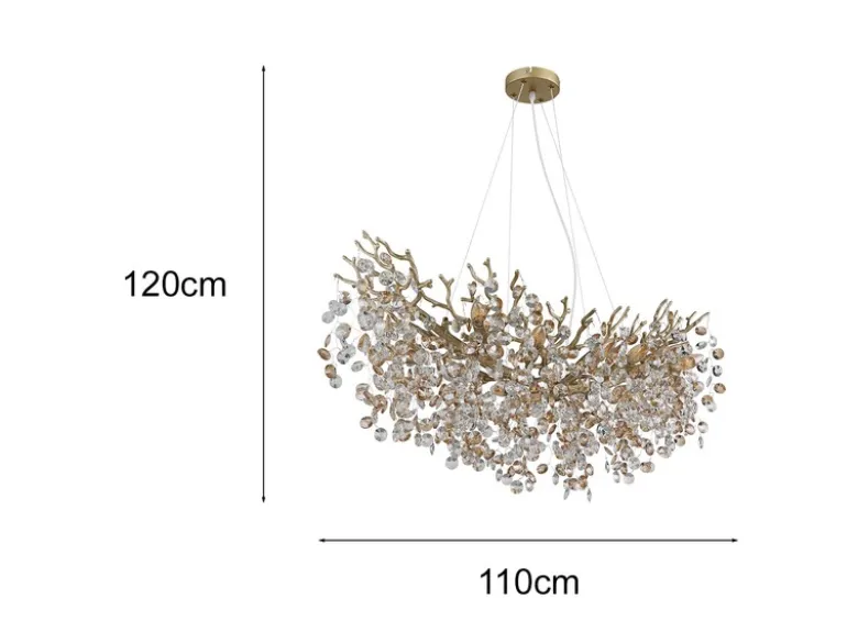 XL Kronleuchter QUEENA Gold 10-flammig Glas Kristall 2-farbig, Breite: 110cm
