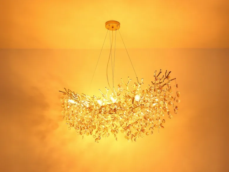 XL Kronleuchter QUEENA Gold 10-flammig Glas Kristall 2-farbig, Breite: 110cm