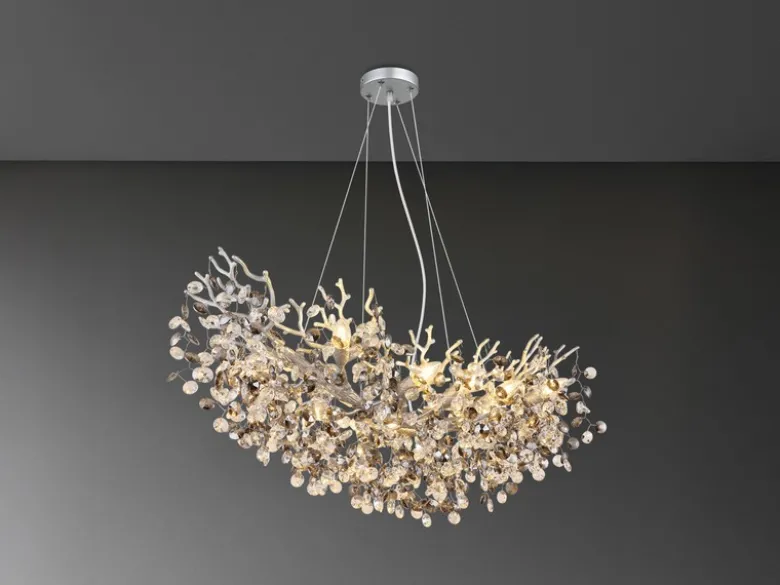 XL Kronleuchter QUEENA Silber 10-flammig Glas Kristall 2-farbig, Breite: 110cm