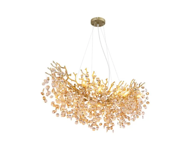 XL LED Kronleuchter Gold 10-flammig mit Glas Kristall 2-farbig, Breite 110cm