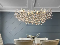 XL LED Kronleuchter Silber 10-flammig mit Glas Kristall 2-farbig, Breite 1100cm