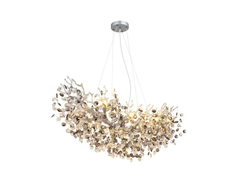 XL LED Kronleuchter Silber 10-flammig mit Glas Kristall 2-farbig, Breite 1100cm