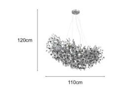 XL LED Kronleuchter Silber 10-flammig mit Glas Kristall 2-farbig, Breite 1100cm